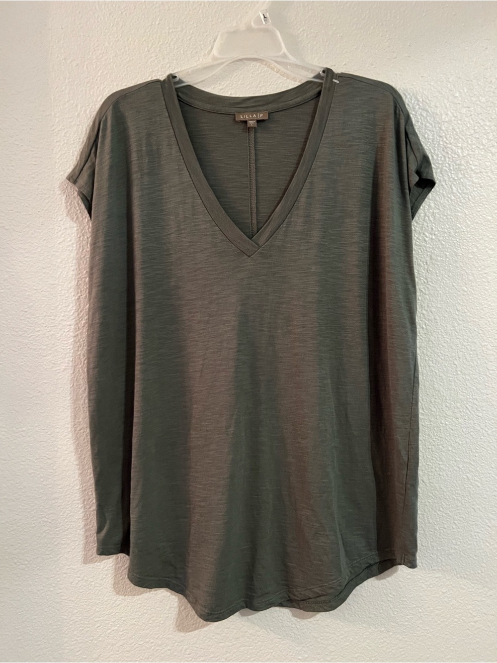 Lilla P Olive Green V-Neck Short Sleeve Tee